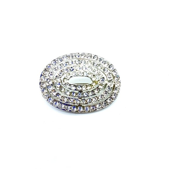 Vintage Concentric Crystal Ovals Brooch, Silver Tone and Clear Sparkle Lapel Pin - Picture 1 of 3